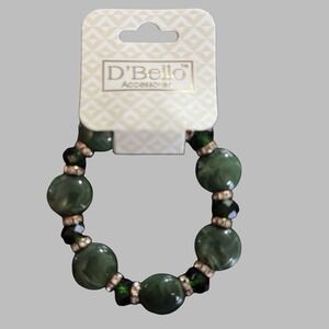 D'Bello Green Swirl Beaded Stretch Bracelet Womens Facet Rhinestone Jewelry NEW
